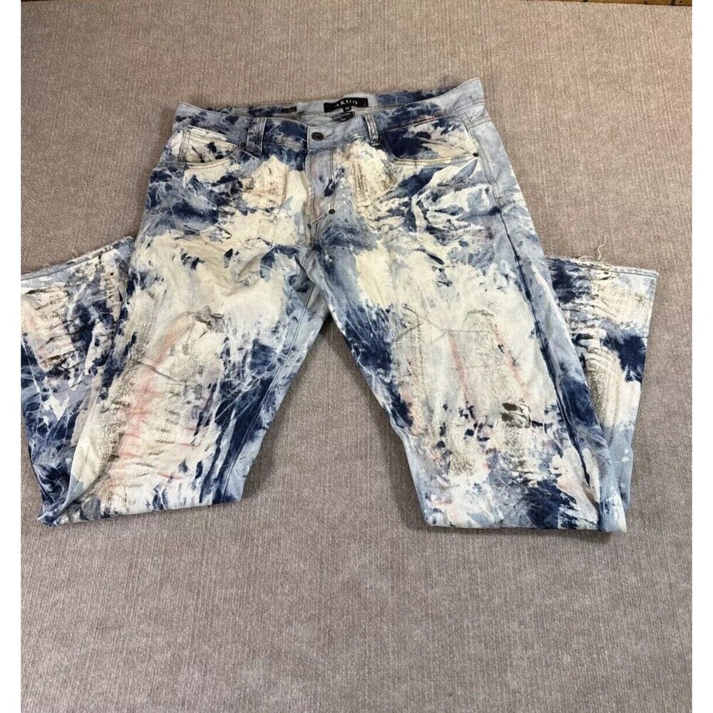 Akoo Men Denim Jeans 40x30 Distressed No Rivals Baggy Skater